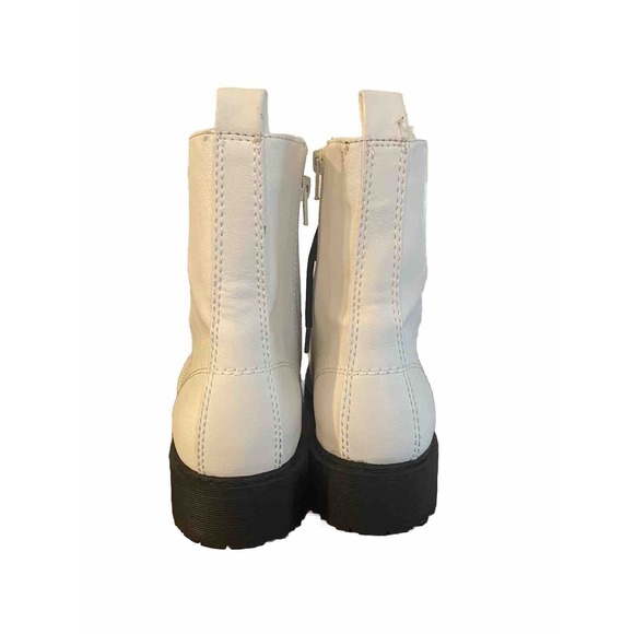 New Women's‎ Time & TRU Lug Combat Boot Moto White, Lace Zip-Up Punk Goth Size 9 - Picture 4 of 5